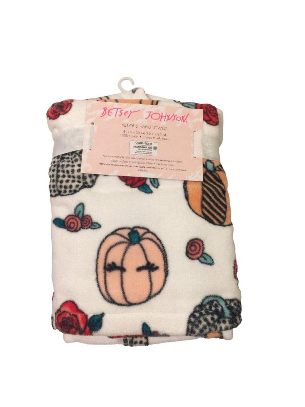 Betsey Johnson Eyelash Pumpkins Hand Towels 100% Cotton Set of 2